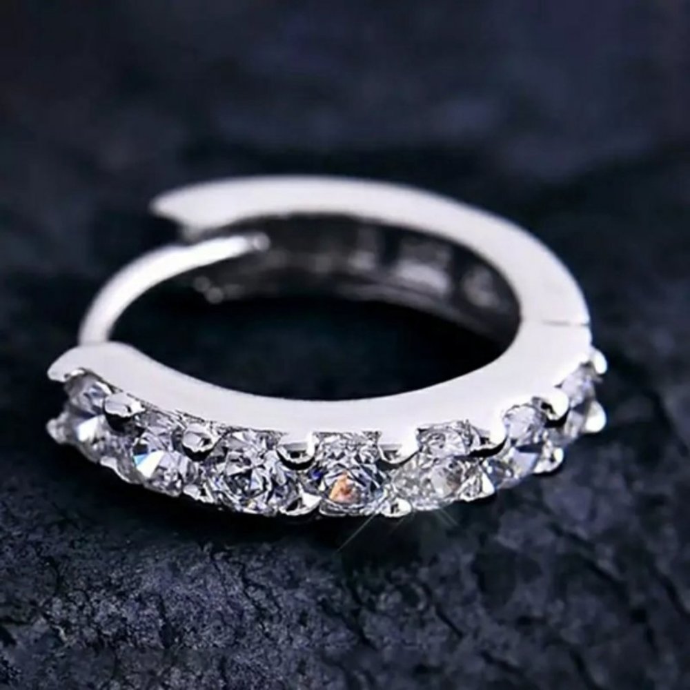 NEW Diamond Huggie Hoop Earrings | White Gold Plated